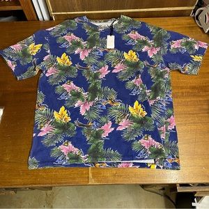 Play Cloths floral bird print T-shirt landmark SS knit sodalite blue T-7